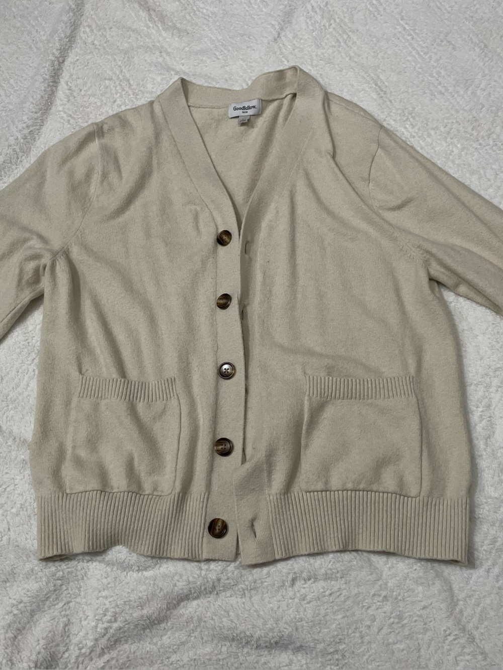 Goodfellow & Co Cream V-Neck Button Cardigan